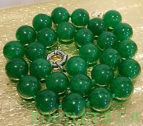 GENUINE 14mm GREEN JADE NECKLACE-46cm